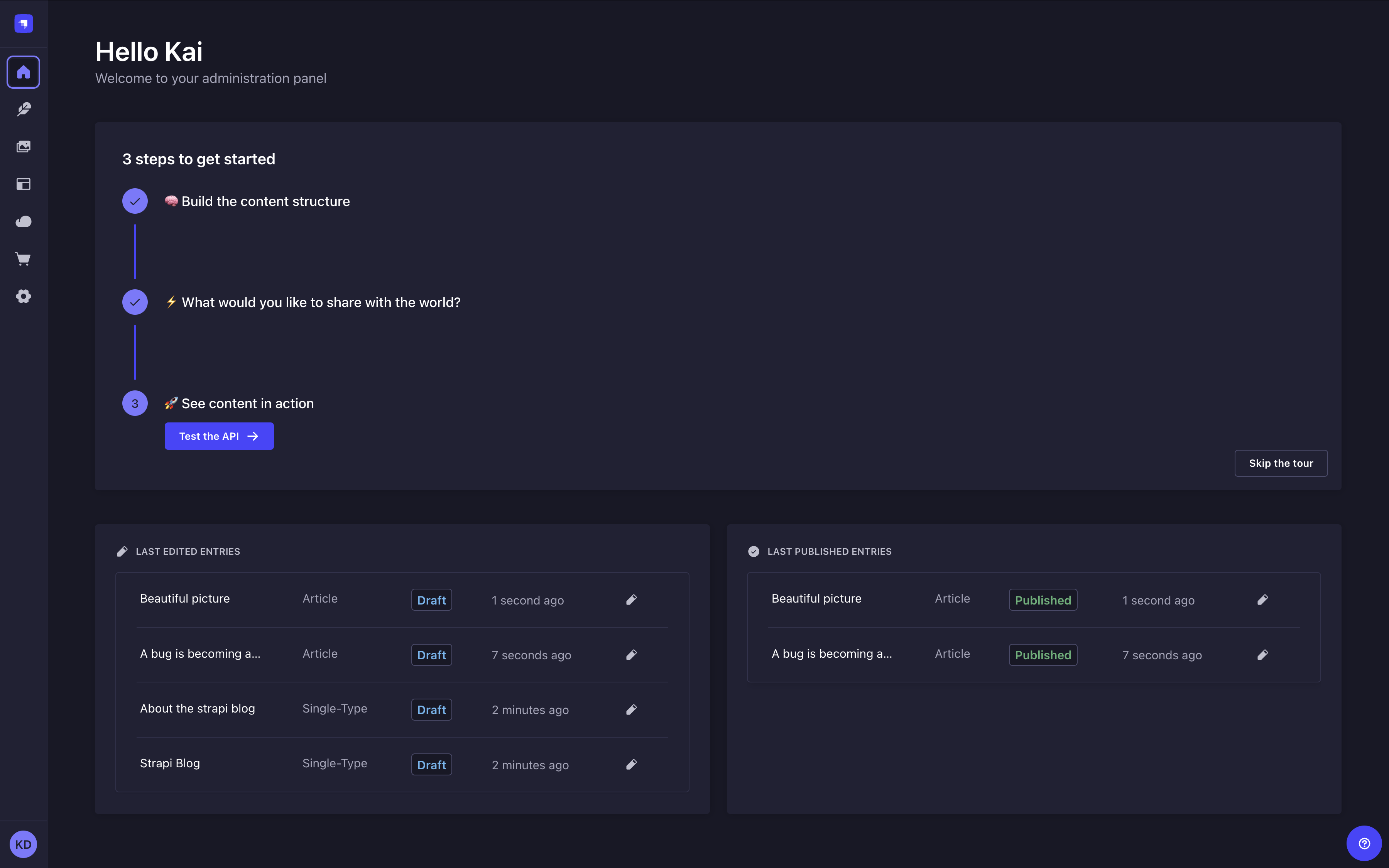 Homepage of the Admin Panel